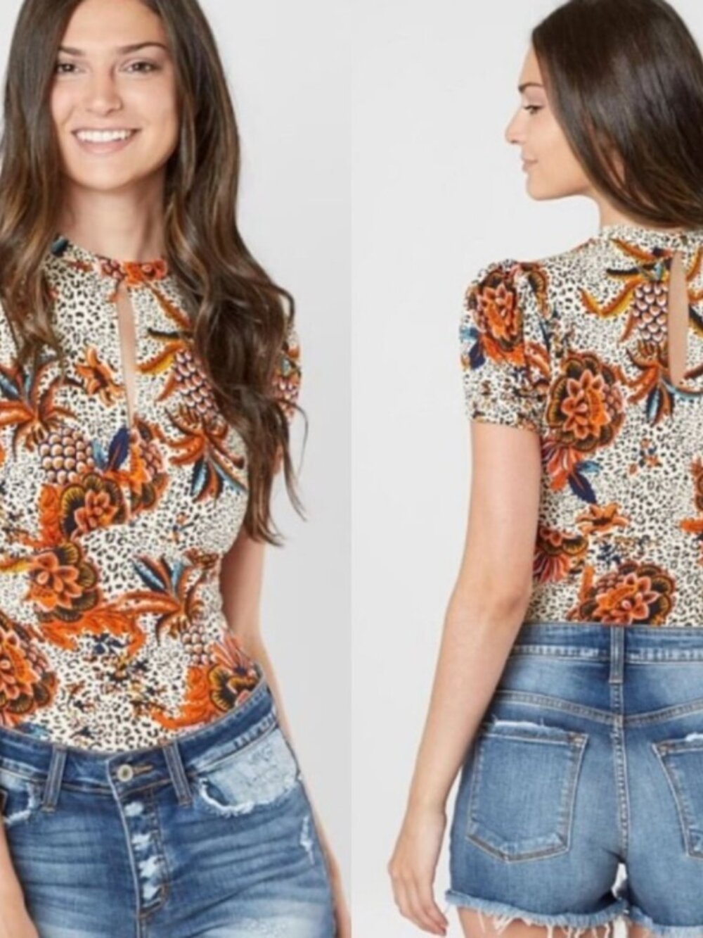 FREE PEOPLE FLORAL TROPICAL KEYHOLE TOP SZ M